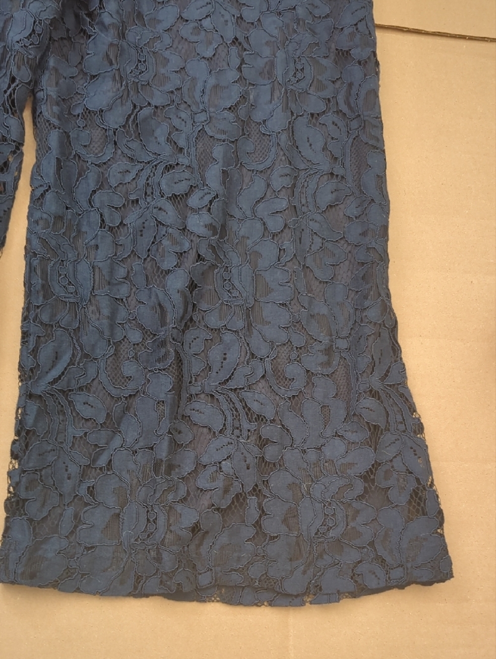 Donna Ricco Navy Blue Lace Jumpsuit Flutter Sleeve Crop Wide-Leg SIZE 10 - Picture 8 of 10